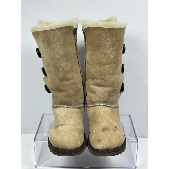 Ugg Bailey Button Triplet Brown Bomber Boot Sheepskin Shearling Lined Sz 6 Tall - Picture 3 of 13